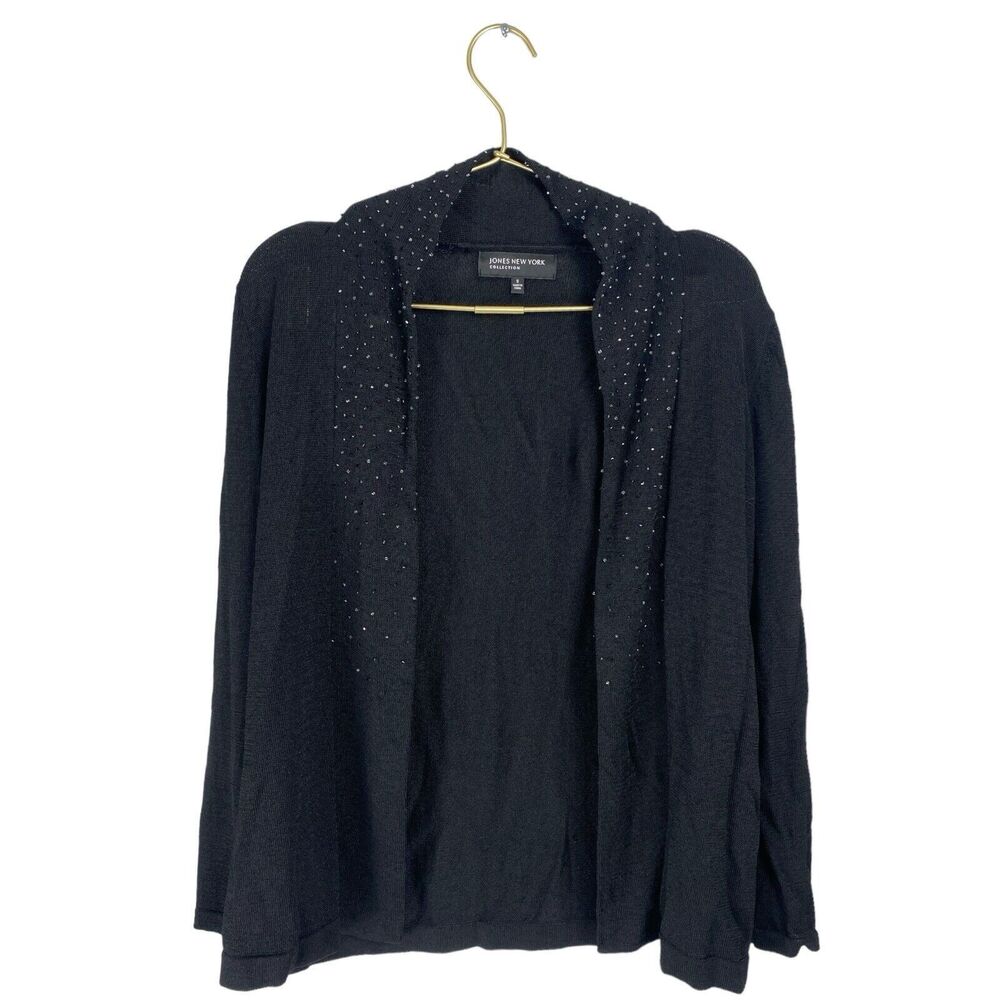 Jones New York Womens Cardigan Sweater S Black Beaded Trim Evening Occasion 465